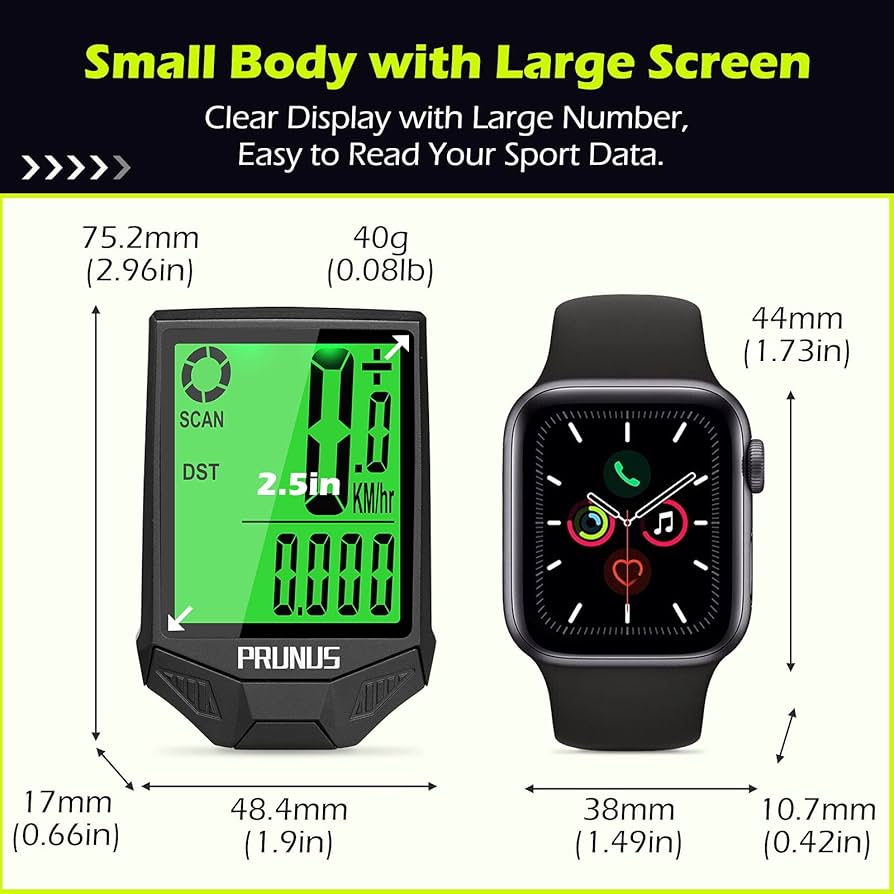 PRUNUS Cycle Computers Wireless,Waterproof Bike Computer with 20 Functions, Bike Speedometer with Auto on/off for Outdoor & Indoor Tracking
