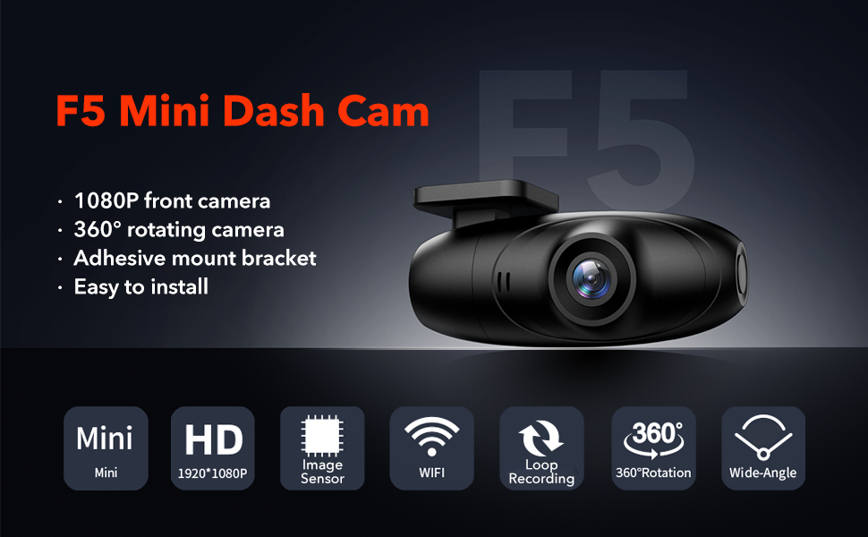 REDTIGER Dash Cam Front WiFi F5,1080P Full HD,Smart Dash Camera for Cars,360 Degree Rotation,APP Control,Loop Recording,G-Sensor,Night Vision,Parking Mode