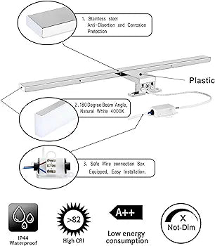 Aourow LED Mirror Light/Bathroom Mirror lamp 10W 820lm 40cm Neutral White 4000K,3 in 1 Bathroom Mirror Light IP44 230V,Nickel-Chrome Alloy Steel LED Cabinet Light,Product Length: 400 mm