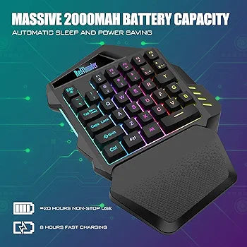 RedThunder G60 2.4Ghz Wireless RGB One-Handed Gaming Keyboard, 35-key Mini Design, Ergonomic Non-slip Comfortable Hand Rest, Rechargeable 2000mAh Battery, Suitable For PC, PS4, PS5, Xbox One.