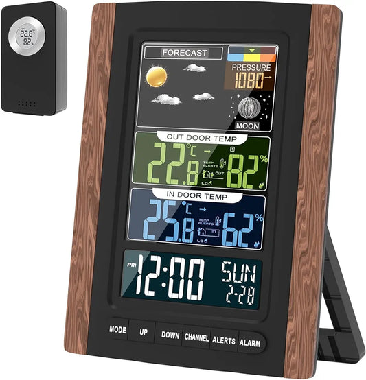 Colour Weather Station with Outdoor Sensor, Indoor and Outdoor Thermometer with Large Display, Temperature, Humidity, Weather Forecast, Alarm Clock, Moon Phases