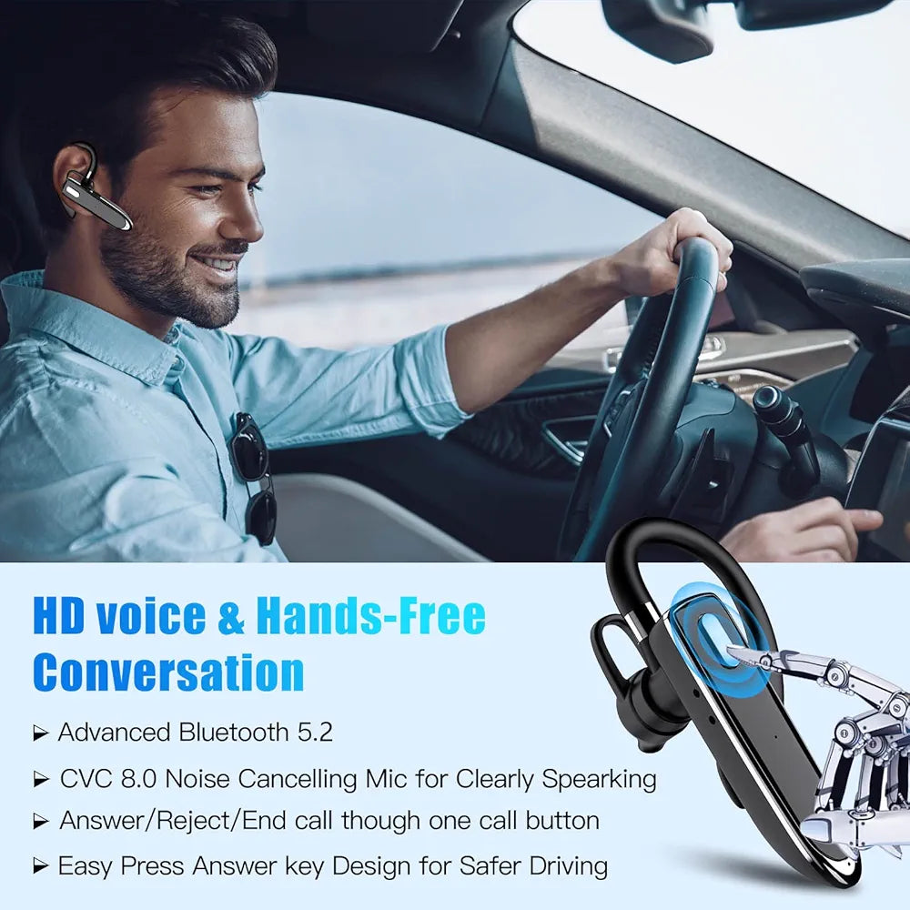 Bluetooth Earpiece Handsfree, Single Wireless Headset with Noise Canceling Mic, LED Charging Case iphone android