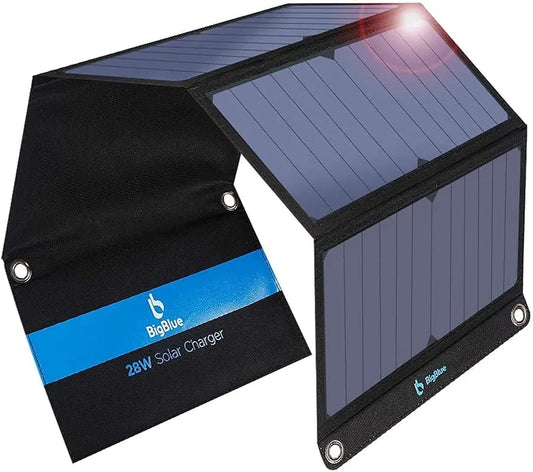 Upgraded] BigBlue 28W Solar Charger(5V/4.8A Max), Portable SunPower Solar Panel for Camping, IPX4 Waterproof, Compatible all