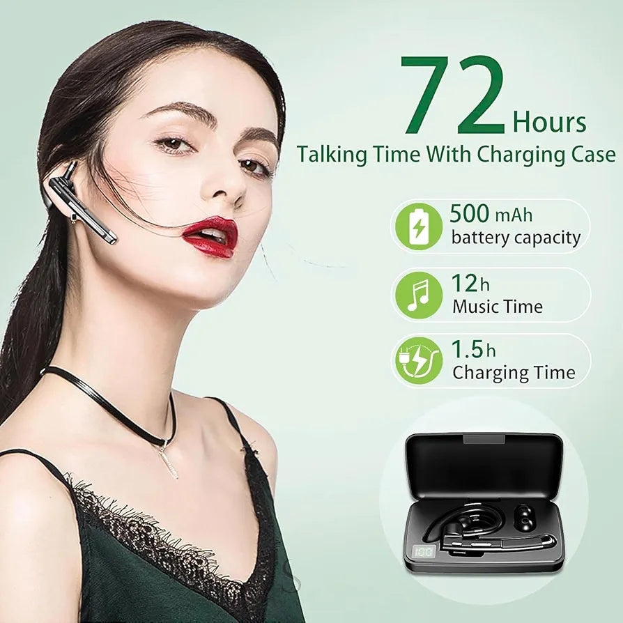 Business BT-YYK-520 Bluetooth 5.0 Headset with Mic, Wireless Ear-Hook Earphone, Mono Boom Mic, Hands-Free Noise-Cancelling, 500mAh Charging Case, Universal Fit,
