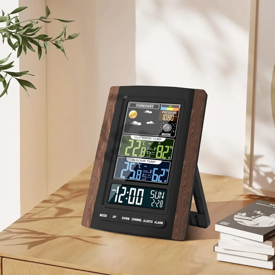 Colour Weather Station with Outdoor Sensor, Indoor and Outdoor Thermometer with Large Display, Temperature, Humidity, Weather Forecast, Alarm Clock, Moon Phases