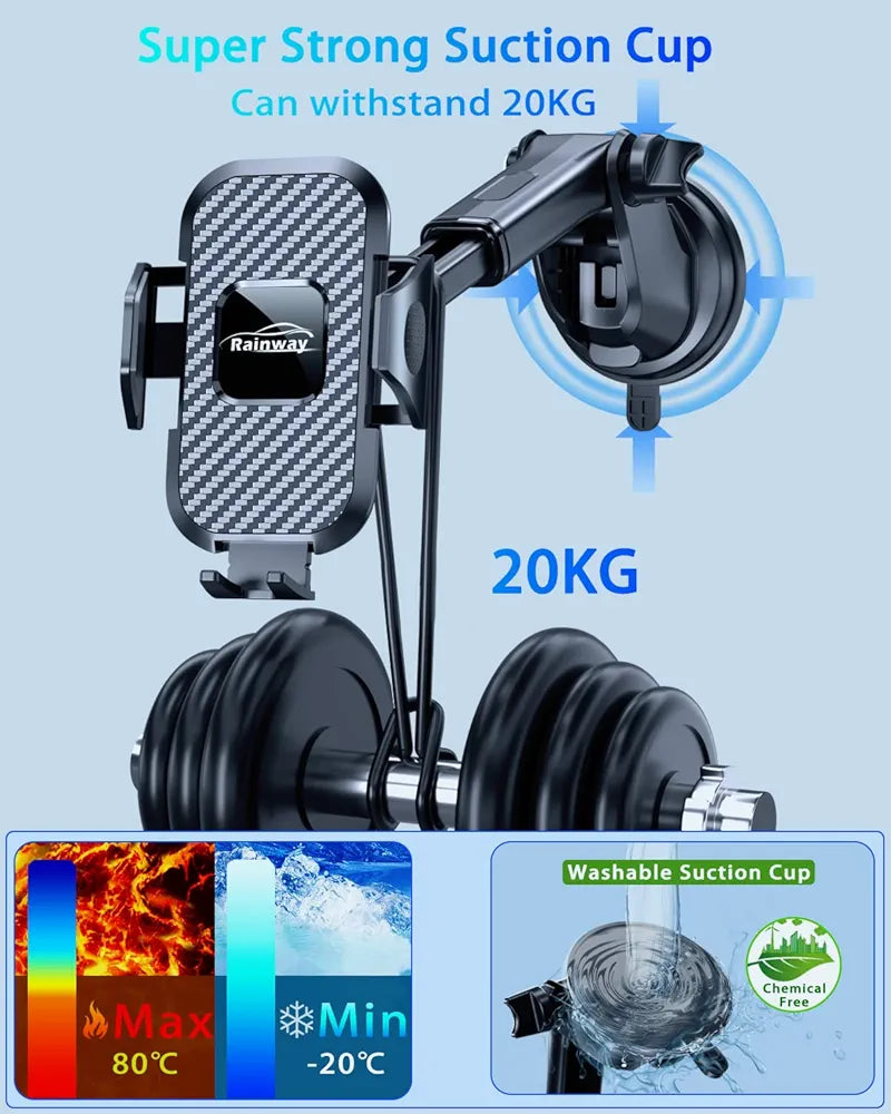 Rainway Phone Holder for Cars, 3 in 1 Car Phone Holder, Universal Mobile Phone Holder for Car for Dashboard/Windscreen/Air Vent , 360° Rotation Car Phone Mount Compatible with iPhone Samsung etc
