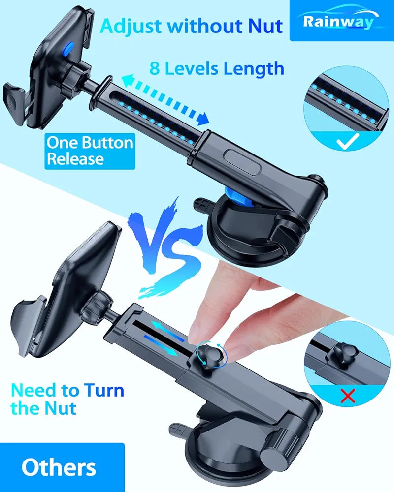 Rainway Phone Holder for Cars, 3 in 1 Car Phone Holder, Universal Mobile Phone Holder for Car for Dashboard/Windscreen/Air Vent , 360° Rotation Car Phone Mount Compatible with iPhone Samsung etc