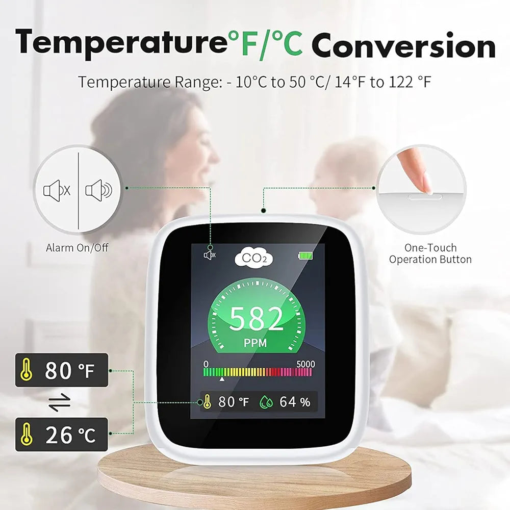 Air Quality Monitor Multifunctional Long Lasting Colour LCD Display with Alarm for Office