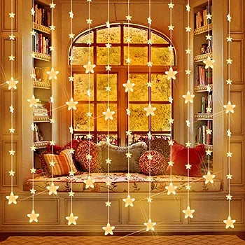 Star Curtain Lights 144 LED Window String Lights 8 Flashing Modes