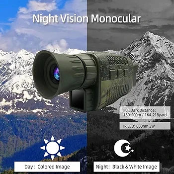 4K 36MP Infrared Night Vision Monocular 5X Digital Zoom Colored Night Vision Take Photos and Videos Function for Outdoor Camping Traveling Observation Searching Exploration