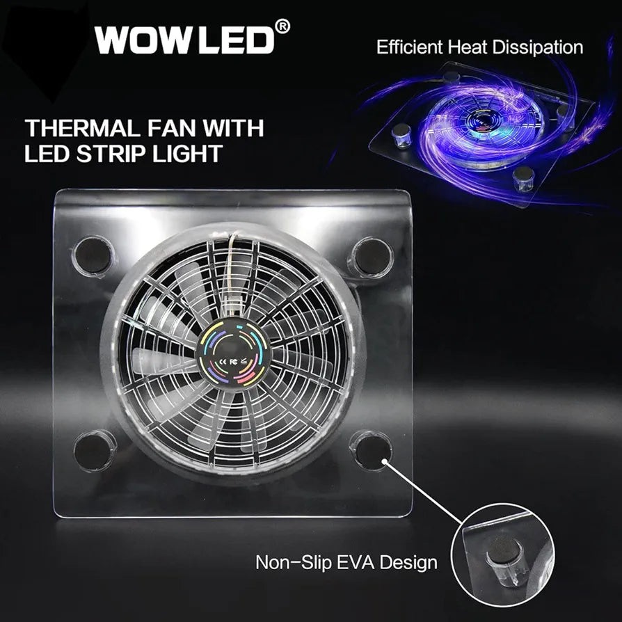 WOWLED Upgrade USB RGB LED Cooler Cooling Fan Stand, Wireless Remote Controller IR, Multi-color LED Light Accessories for PS4 Playstation 4 Pro, PS4 Slim, XBOX One X, Notebook, Laptop, Gaming Consoles