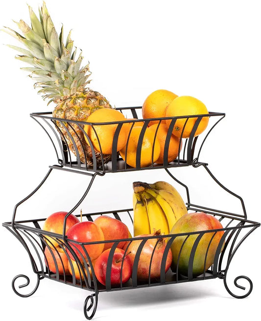 Chefarone Fruit Stand Extra Large for Fruit and Vegetables – Fruit Bowl Metal Two Tier