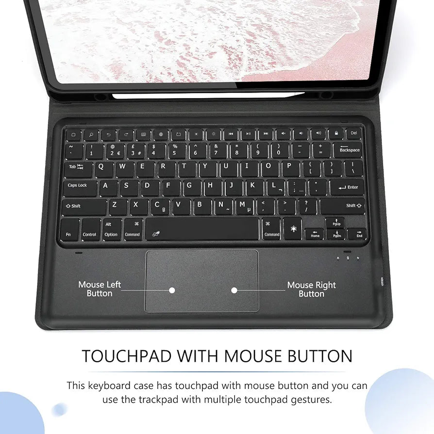 Backlit Touchpad Keyboard Case Compatible with iPad Pro 12.9 inch Cover with Detachable Keyboard UK Layout and Trackpad for iPad Pro 12.9" 5th Gen./ 4 Gen./ 3rd Gen, Black