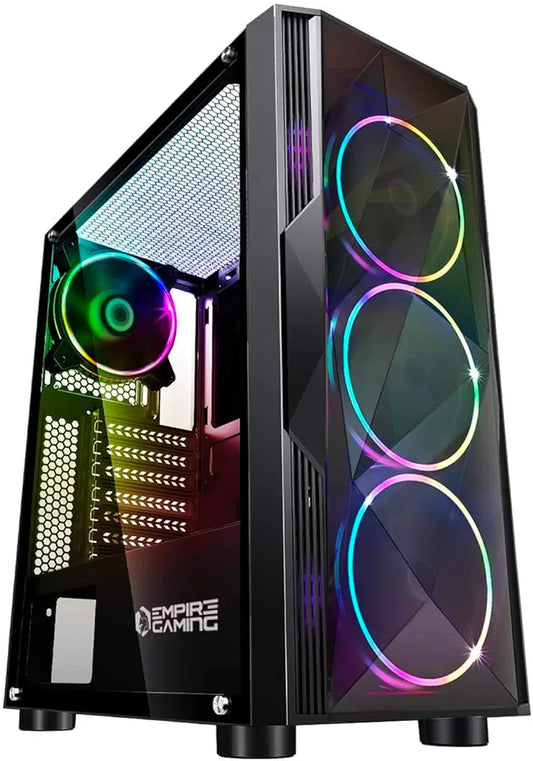 Empire Gaming Diamond PC Case, Gamer ARGB Medium ATX Tower Facade, Made of Diamond Plexiglass and Safety Glass Side Door, 4 Fans, 5 V LED RGB Addressable, 120 mm