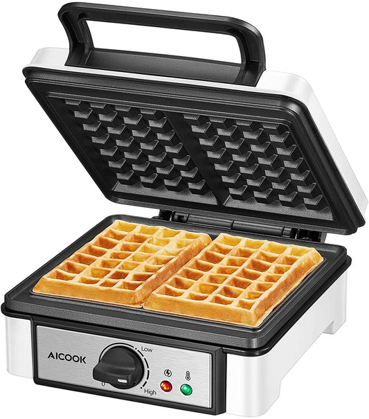 AICOOK Medium Belgian Waffle Maker, Non-Stick Coating, White