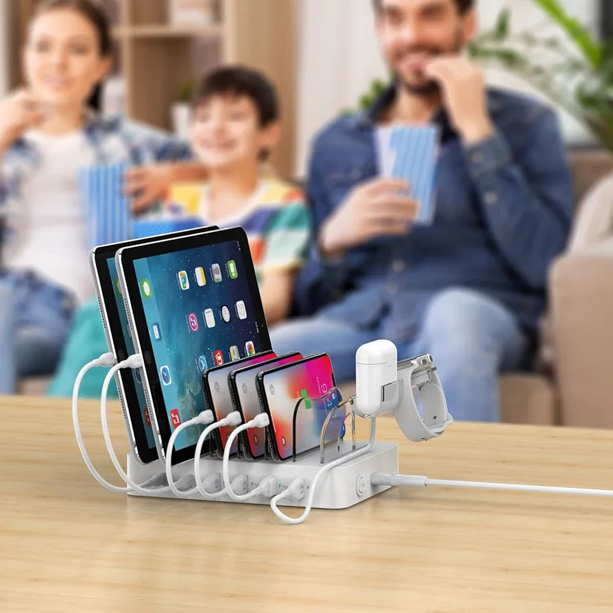 SooPii 6-Port USB C Charging Station for Multiple Devices,2 PD 20W Fast Charging for lPhone 15 and More,6 Charging Cables and 2in1 Holder for IWatch Charger & Air Pods Included