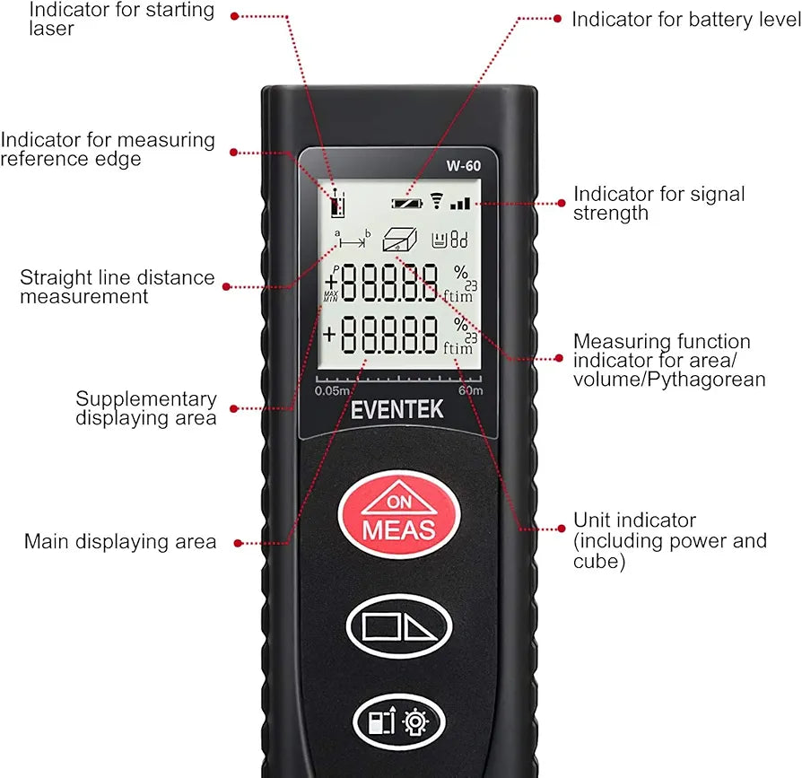 Eventek Portable Laser Measure Tool with Backlight, Distance Measure  (60M)