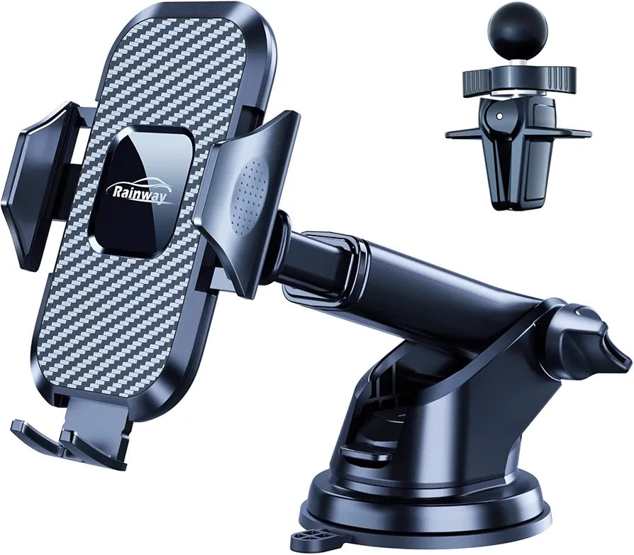Rainway Phone Holder for Cars, 3 in 1 Car Phone Holder, Universal Mobile Phone Holder for Car for Dashboard/Windscreen/Air Vent , 360° Rotation Car Phone Mount Compatible with iPhone Samsung etc