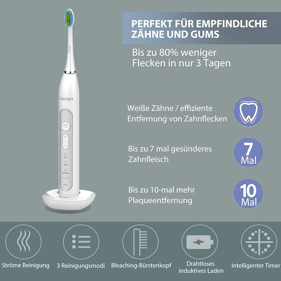 Lächen Sonic Electric Toothbrush Sonic Toothbrush - RM-T8B with 4 Toothbrush Heads and Timer, 3 Modes & 3 Vibration Levels with Travel Bag, Wired