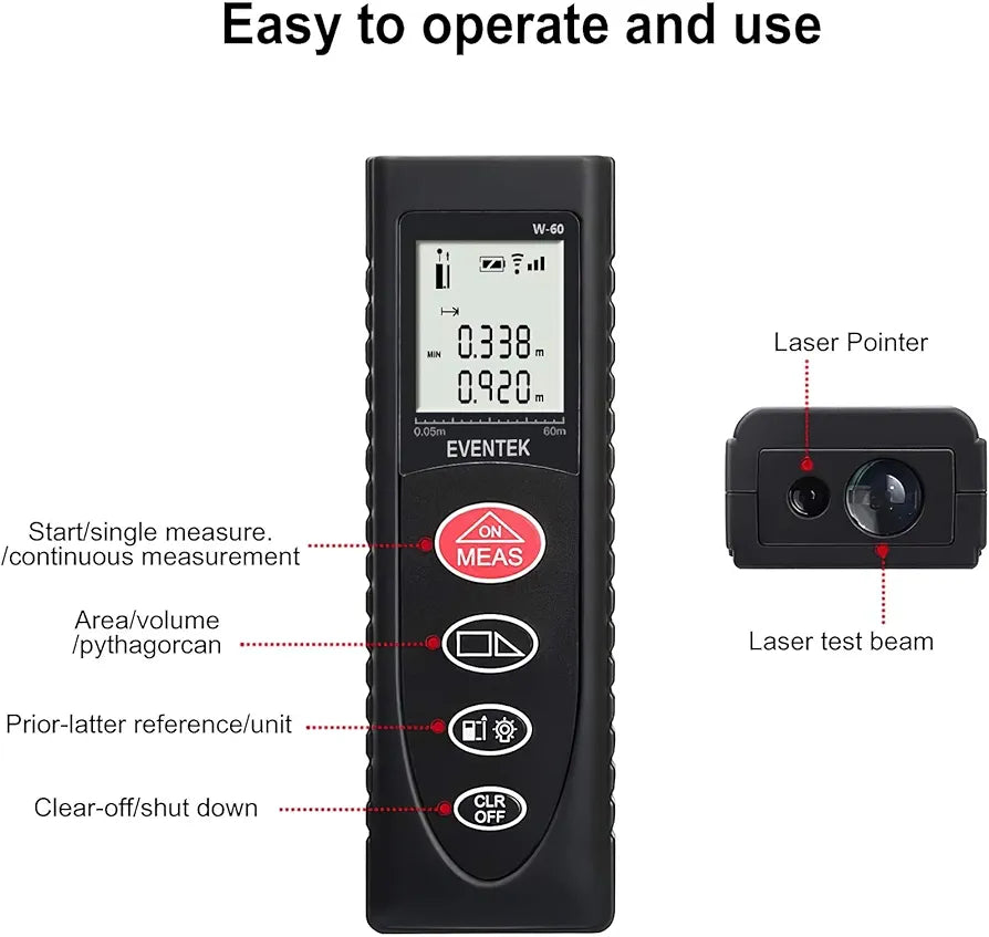 Eventek Portable Laser Measure Tool with Backlight, Distance Measure  (60M)