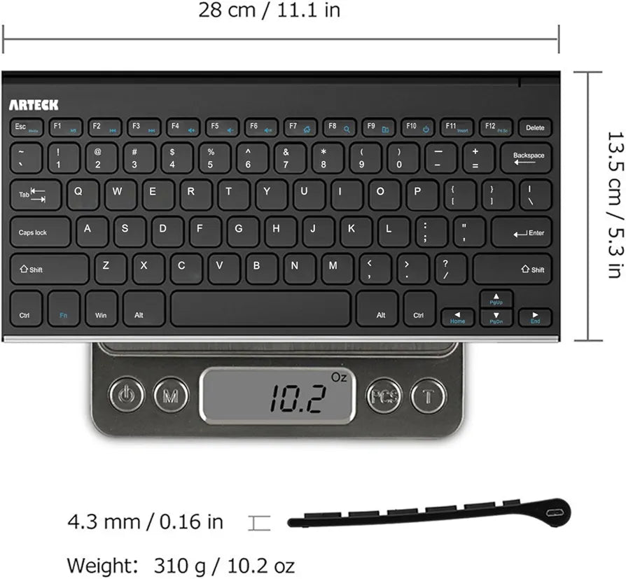 Arteck 2.4G Wireless Keyboard Stainless Steel Ultra Slim Keyboard for Computer/Desktop/PC/Laptop/Surface/Smart TV and Windows 11/10 / 8/7 / Vista/XP Built in Rechargeable Battery