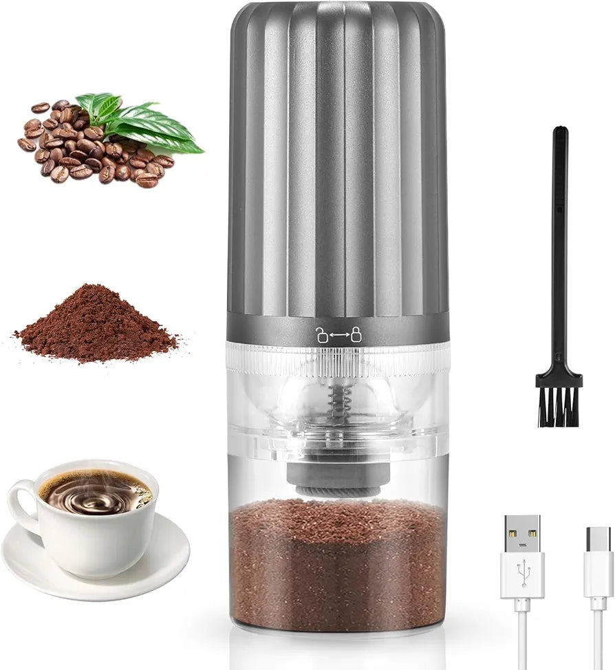 Automatic Burr Coffee Bean Grinder, Multi Grind Setting, Mini Coffee Grinder USB Rechargeable One Touch Ceramic