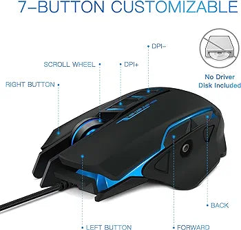 SZMDLX Gaming Mouse, Wired (4800 DPI) (Programmable) (Breathing Light) (Weight Tuning Set) Ergonomic Game