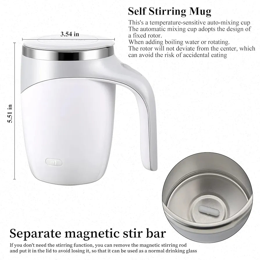 Self Stirring Coffee Mug Automatic Coffee Stirring Mixing Stainless Steel Travel Coffee Cup for Office, Home, Kitchen(White), 380 ml