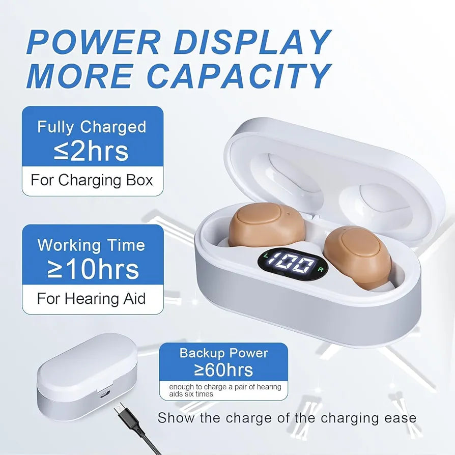 Hearing Aids, Miniature Hearing Amplifiers for Adults with Noise Cancelling, Rechargeable Hearing Aids for Seniors with Crystal Clear Sound, and LED Power Display