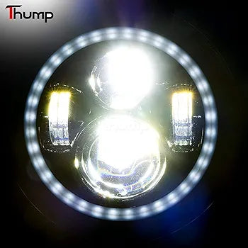 Thump Harley Style 7 Inch Round LED Headlight with Full Ring Hi/Lo Beam and Halo Angel Eyes for Motorcycle Cars and Bikes (75W) (Pack of 1)