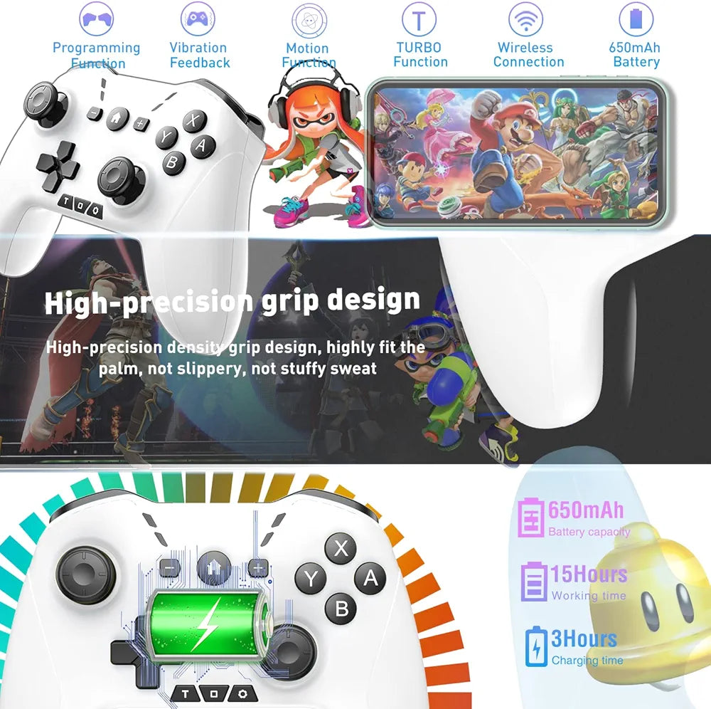 Bluetooth Controller for iPhone/Mobile Phone/Switch/PC/Mac/iPad/Android/Laptop/TV, Switch Pro Controller Gamepad Joystick for Apple Arcade MFi Games With Clip, Backbone and Trigger Keys