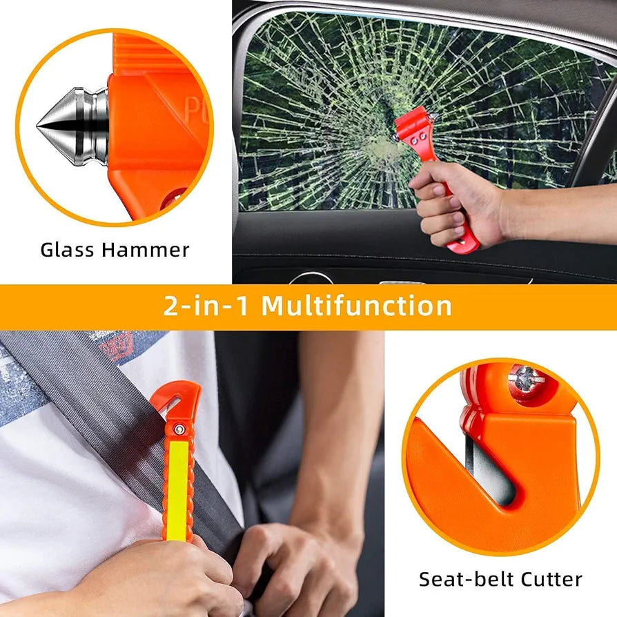 YINGJEE Emergency Hammer for Car, Emergency Hammer, Safety Hammer, Escape Tool with Safety Belt Cutter & Window Breaker Safety Hammer with Survival Whistle - Set of 2