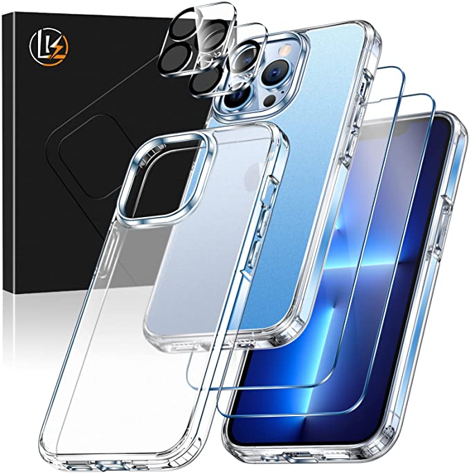 LK For IPhone 13 Pro Case, 2 Pack Tempered Glass Screen Protector+2 Packs Lens Protector,Matte-Finish, All-Round Protection, Shockproof, Anti-Scratches Kit For IPhone 13 Pro Case