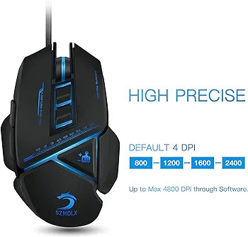 SZMDLX Gaming Mouse, Wired (4800 DPI) (Programmable) (Breathing Light) (Weight Tuning Set) Ergonomic Game