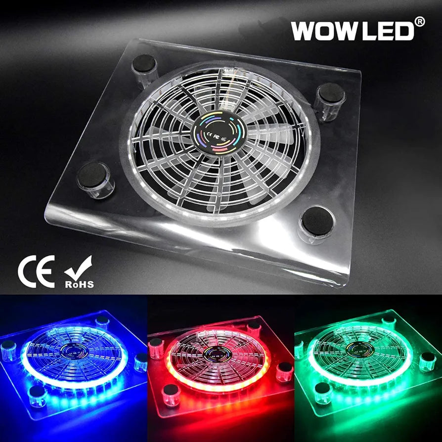 WOWLED Upgrade USB RGB LED Cooler Cooling Fan Stand, Wireless Remote Controller IR, Multi-color LED Light Accessories for PS4 Playstation 4 Pro, PS4 Slim, XBOX One X, Notebook, Laptop, Gaming Consoles