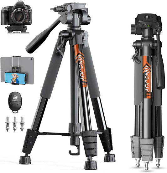 KINGJOY 75" Camera Tripod for Canon Nikon Cell Phone Tall Tripod with Wireless Remote Travel Bag Phone Tablet Holder Compatible with DSLR Cameras, Projector, Binocular, Spotting Scopes