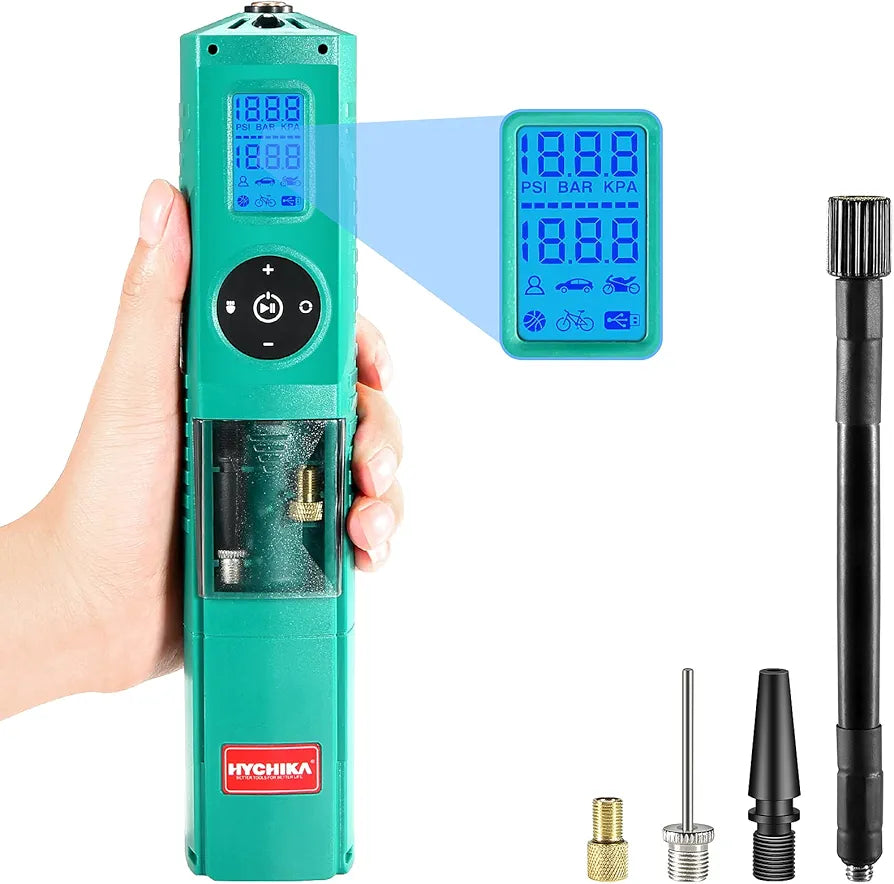 Tyre Inflator, HYCHIKA 12V Cordless 160PSI Portable Air Compressor, USB Port Charge, 5 Inflating Modes, LED Light, 3 Model Display Units for Car, Bike