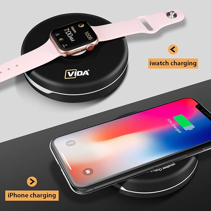 Wireless Charger for Apple Watch, 5000mAh Qi Certified Wireless Portable Charger with USB/Type-C Output & 2 Input External Battery Pack Compatible iPhone Xs/XR/X/iWatch Series 4/3/2/1 38mm 42mm