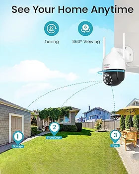 DEKCO 2K WiFi Surveillance Security Camera Outdoor/Home/Dome, Pan-Tilt 360° View, 3MP, Motion Detection and Siren, 2-Way Audio,Full Color Night Vision, Waterproof