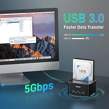 FIDECO Hard Drive Docking Station, USB 3.0 SATA to HDD Docking Station for 2.5 & 3.5 inch SATA HDD/SSD, Dual Bay, Support Offline Clone (Aluminum and ABS)