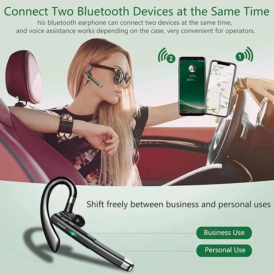 Business BT-YYK-520 Bluetooth 5.0 Headset with Mic, Wireless Ear-Hook Earphone, Mono Boom Mic, Hands-Free Noise-Cancelling, 500mAh Charging Case, Universal Fit,