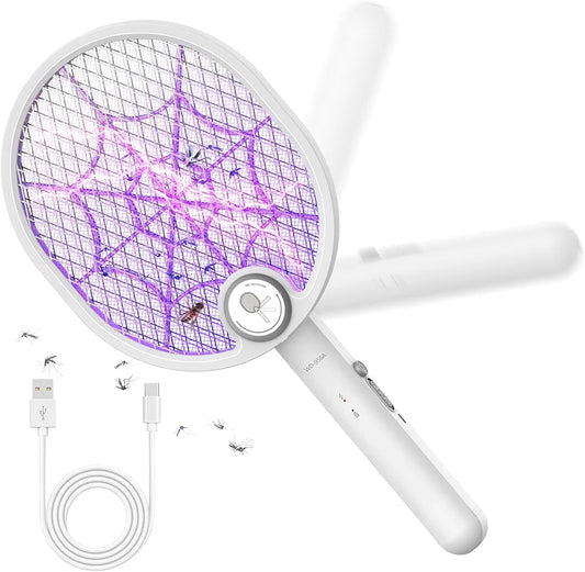 Electric Fly Swatter, Type-C Rechargeable Mosquito Swatter, Foldable, Dual Handheld and Auto Zap Mode, 3800V Powerful Instant Bug Zapper Racket, Mosquito Bat for Indoor Outdoor Camping -WD956A