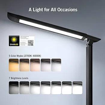 TAOTRONICS LED Desk Lamp,7 Brightness & 5 Color Modes Dimmable,Adjustable Eye-Caring Light with USB Charging Port