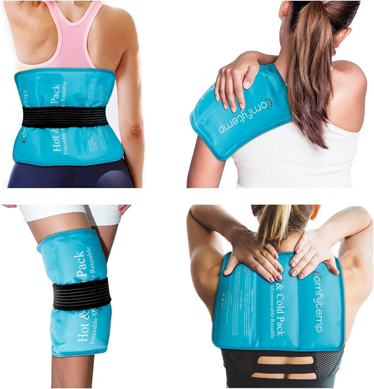 Gel Cold & Hot Ice Packs for Injuries, 10.5" X 14.5" Comfytemp Reusable Warm or Ice Pack with Strap for Shoulders, Hip, Knee, Lower Back