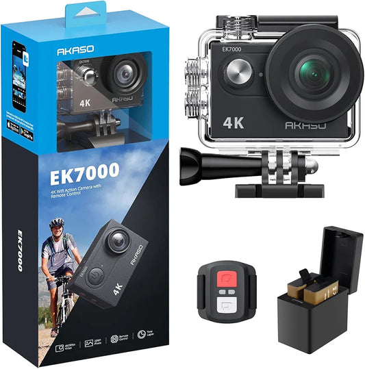 AKASO EK7000 4K30FPS 20MP WiFi Action Camera with EIS Ultra HD Underwater Camera 131FT Waterproof Camera Remote Control 4X Zoom Support External Microphone Black