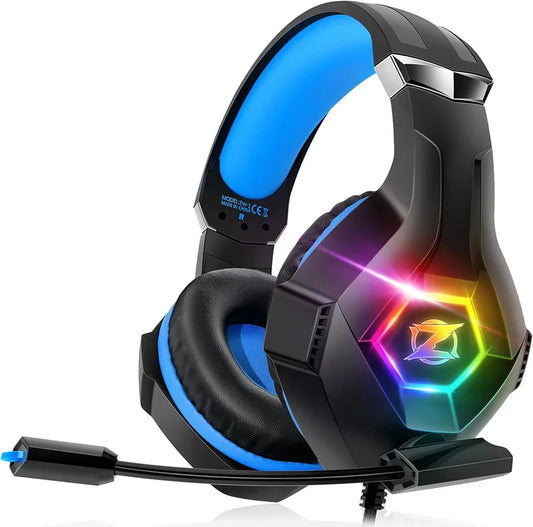 Gaming Headset Ps5 Ps4 Headset with 7.1 Surround Sound, Gaming Headphones with Noise Cancelling Flexible Mic RGB LED Light Memory Earmuffs for Ps5, Ps4, Xbox Series X/S, PC, Mac