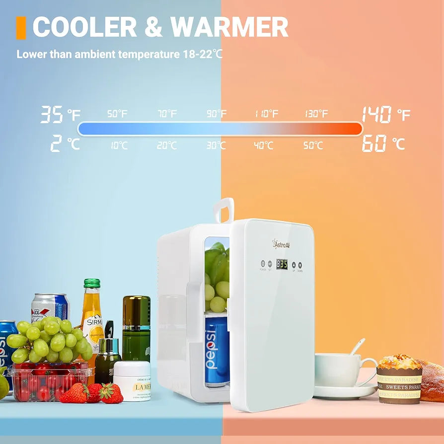 AstroAI Mini Fridge 6 Litre/8 Can Skincare Fridge for Bedroom - With Upgraded Temperature Control Panel, AC/12V DC Thermoelectric Portable Cooler and Warmer