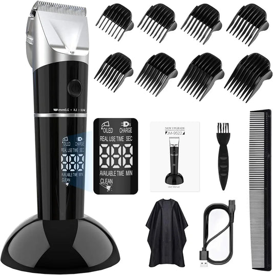 Etereauty Barber Clippers 5-level Adjustable Speed&5hrs Run Time Cordless Hair Trimmer, LCD Trimmer Haircut Kit with 8 Guide Combs