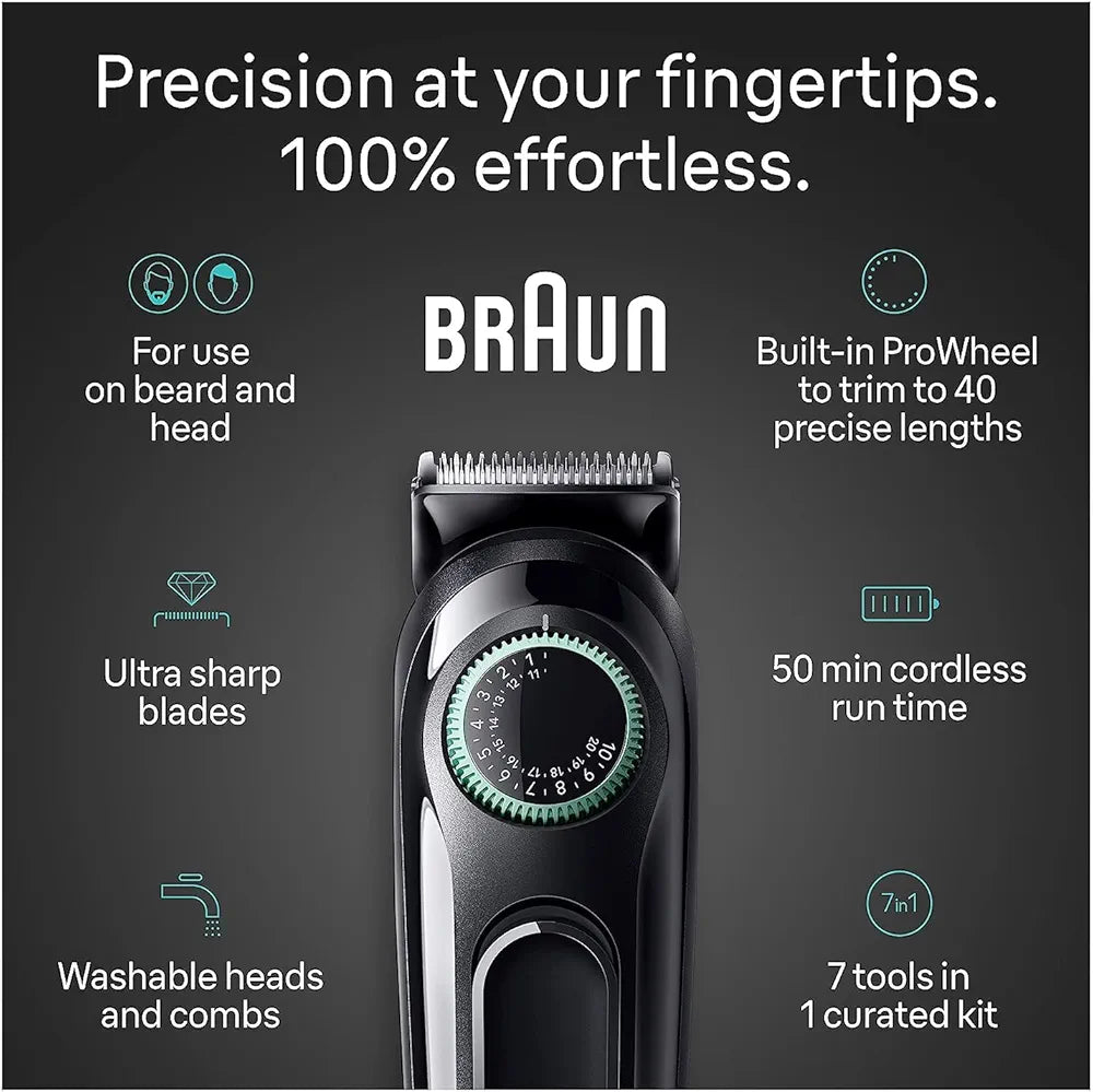 Braun All-in-One Style Kit Series 3 3470, 7-in-1 Trimmer for Men with Beard Trimmer, Ear & Nose Trimmer, Hair Clippers & More, Ultra-Sharp Blade, 40 Length Settings, Washable