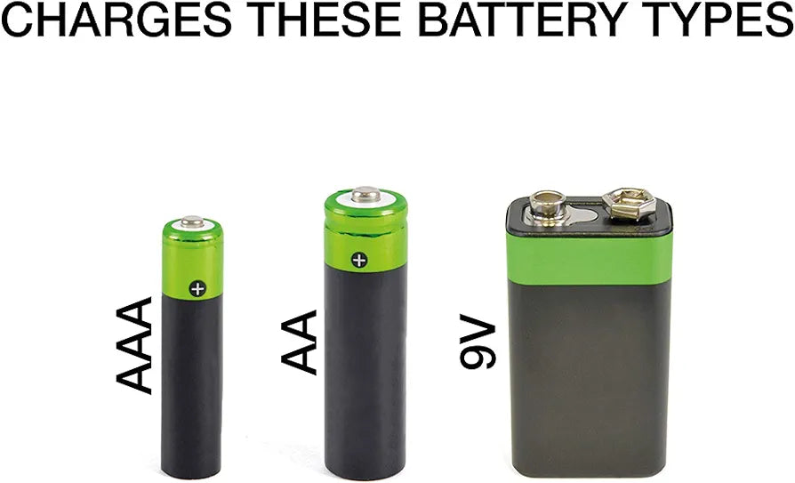 LLOYTRON Compact AA / AAA / 9v (PP3) Battery Charger for NiMh / NiCd Rechargeable Batteries ? Charge 2 or 4 Batteries at Once ? B1502 - Silver